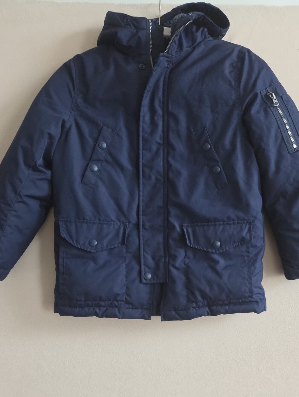 Polo Ralph Lauren Boys Blue Hooded Down Parka Jacket Fur Trim Size Small 8